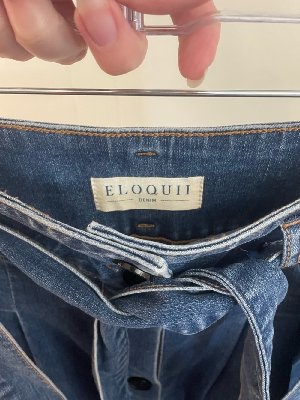 Eloquii Button-Front Denim A-Line Skirt with Tie Belt - Picture 7 of 9
